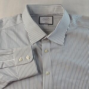 Charles Tyrwhitt Dress Shirt Mens 19/37 White Blue Stripe Classic Fit Non-Iron